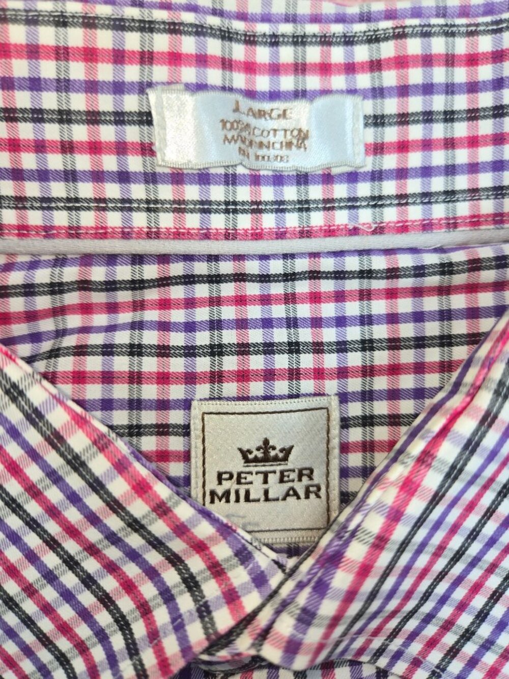 Peter Millar Mens Check Long Sleeve Shirt Large - Picture 5 of 6